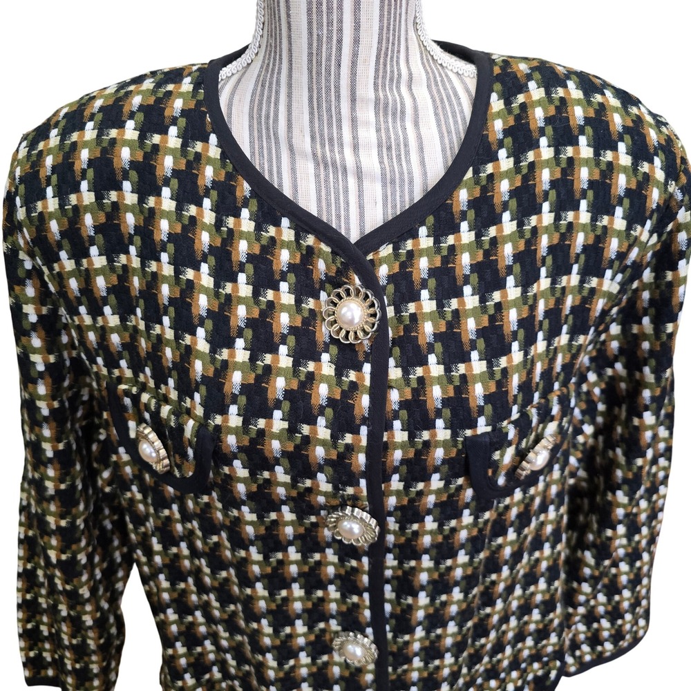 MODE SARA OF CALIFORNIA Boucle Tweed Blazer Jacket Pearl Buttons Womens‎ Large